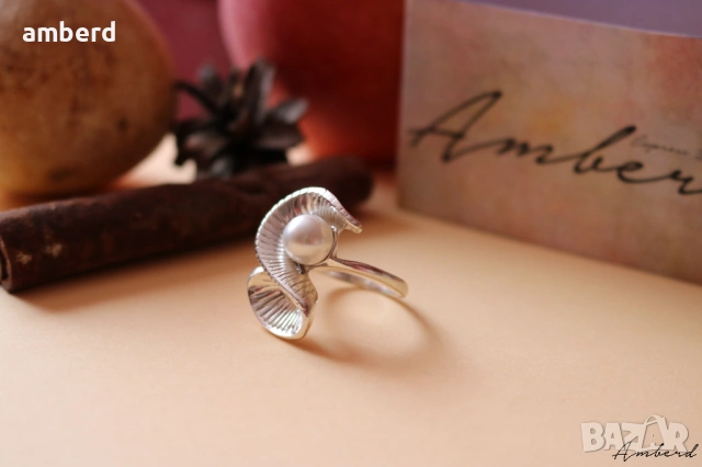 Сребърен пръстен с перла - модел R025А, снимка 4 - Пръстени - 53517826