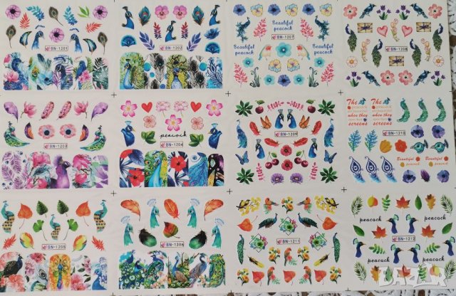 Сет водни стикери с пауни , снимка 1