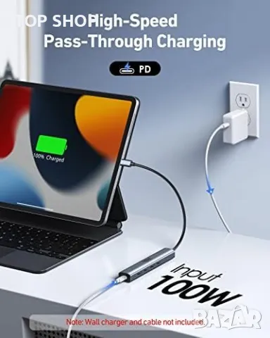 Нов 10Gbps USB C разклонител 5 в 1 USB C хъб с 100W захранване, снимка 2 - Друга електроника - 49451143