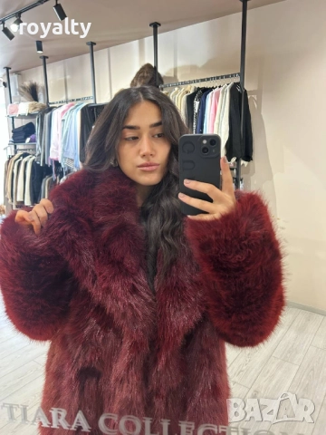 Червено Дамско Палто , снимка 4 - Палта, манта - 52885250