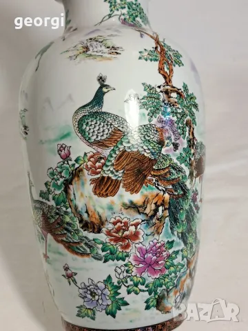 голяма порцеланова китайска ваза с райски птици   2/1, снимка 2 - Вази - 47608645