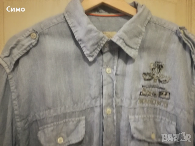 МASON'S - Ленена Мъжка Риза Къс Ръкав, снимка 3 - Ризи - 53201937