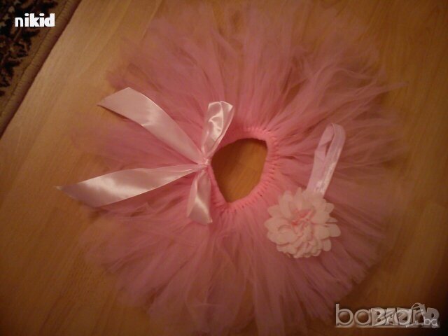 Светло бебешко розова туту пола пачка поличка лента с пандела за глава за бебе фотосесия фото декор, снимка 3 - Комплекти за бебе - 28158046