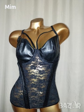 XL С/D Черен корсет от кожа и дантела , снимка 2 - Бельо - 43169109