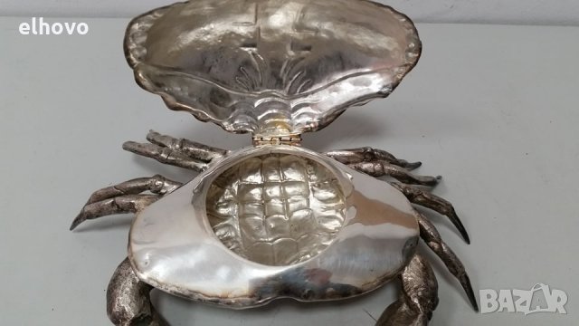 Посребрена купа за хайвер във формата на краб, Franco Lapini Италия, 1970г, снимка 2 - Антикварни и старинни предмети - 28188290
