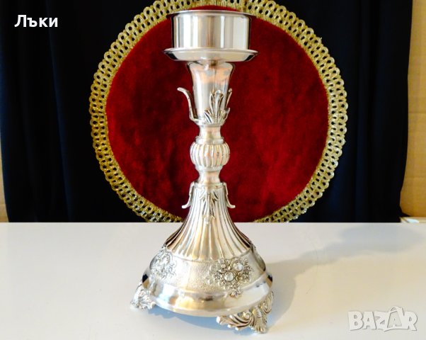 Посребрен свещник,барок. , снимка 2 - Антикварни и старинни предмети - 43846238