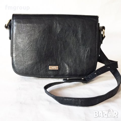 Дамска черна кожена чанта Mango Манго