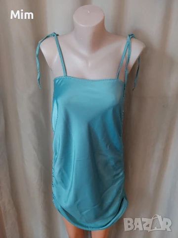 S/M Сатенена, къса рокля в светло зелено , снимка 3 - Рокли - 50670256