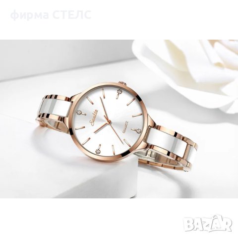 Дамски часовник Lige Ceramic Watch, Бял/Златист, снимка 9 - Дамски - 44042243