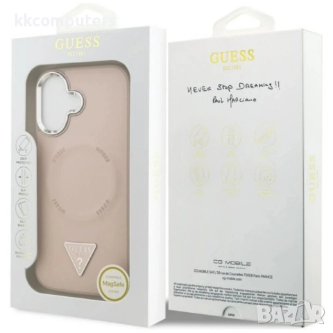 Оригинален кейс Guess Leather Triangle Metal Logo и Протектор За iPhone 17 (6.3), Розов, снимка 6 - Калъфи, кейсове - 52201102