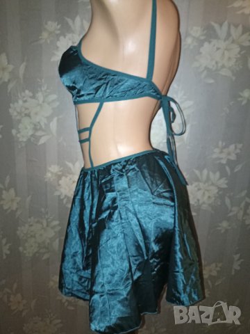 Великолепна сатенена нощничка пълен клош,  в тюркоазен цвят с чокър М , снимка 6 - Нощници - 38592480