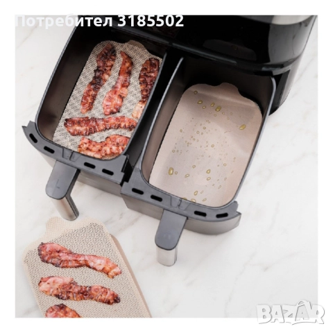 Подложка за Air Fryer двоен, 2ком. с по 2бр. NoStik, 25.6x14.8см.\25.8x14.3см., Правоъгълнa  до 260°, снимка 5 - Уреди за готвене на пара - 51487084