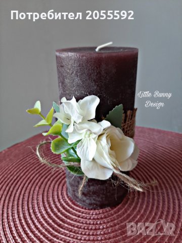 Декорирани свещи с нежни цветя и зеленина, снимка 2 - Ръчно изработени сувенири - 38773727