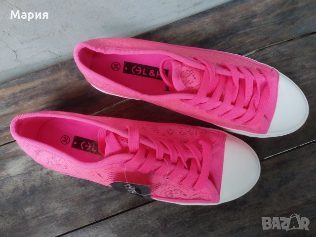 Дантелени цикламени / розови гуменки, снимка 3 - Кецове - 32563114