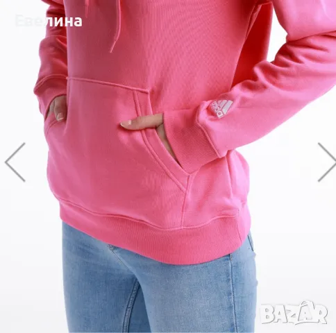 Памучен дамски суичър Adidas розов с качулка с принт, L размер, снимка 7 - Суичъри - 49863096