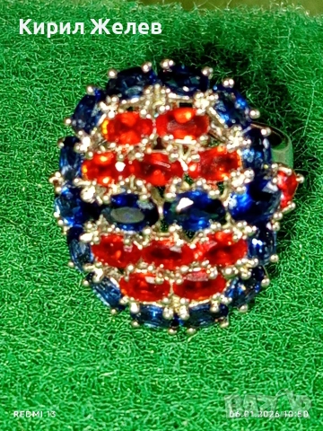 Ефектен сребърен пръстен тип Коктейлен с Рубини и Сапфири за официални събития 51788, снимка 4 - Пръстени - 53003800