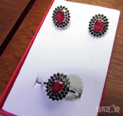 925 сребърен комплект с рубини, подходящ за подарък , снимка 2 - Подаръци за жени - 49944089
