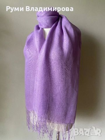 Люляково лилав шал от 100 % лен, снимка 4 - Шалове - 52703129