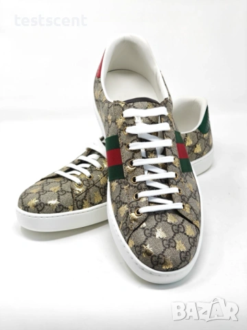 Мъжки кецове Gucci Ace Sneakers Beige GG Supreme Golden Bee EU 46.5 UK 12.5 US 13 Нови с кутия, снимка 6 - Кецове - 53490019