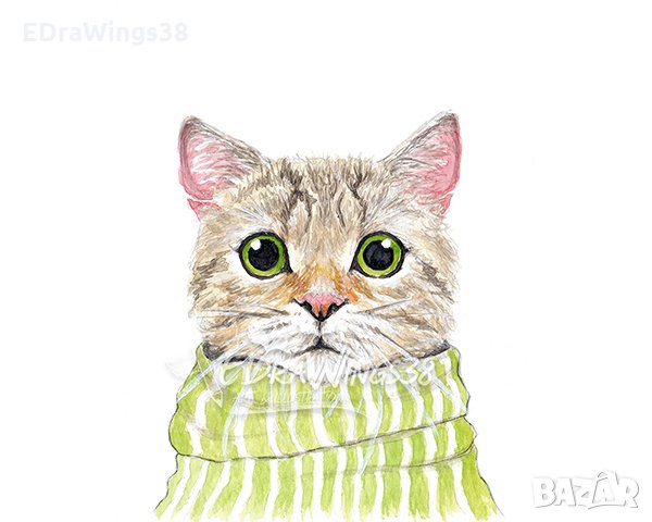 Картичка "Коте с шал" с надпис, снимка 4 - Коледни подаръци - 27283364