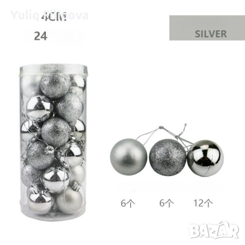 Коледни топки за украса, 24 броя с кутия - SD36, снимка 4 - Декорация за дома - 52201771