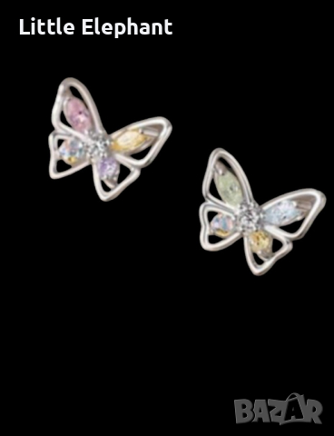 Sale Сребърни обеци coloured butterflies,с цветни кристали/нови