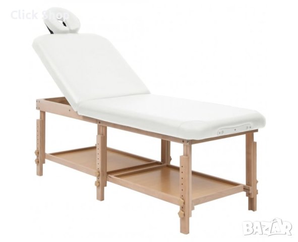Масажна кушетка с 2 зони, бяла, изкуствена кожа, снимка 1