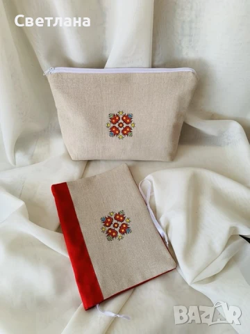 Несесер или калъф за книга от лен с бродиран текст по ваш избор, снимка 3 - Други - 45835364