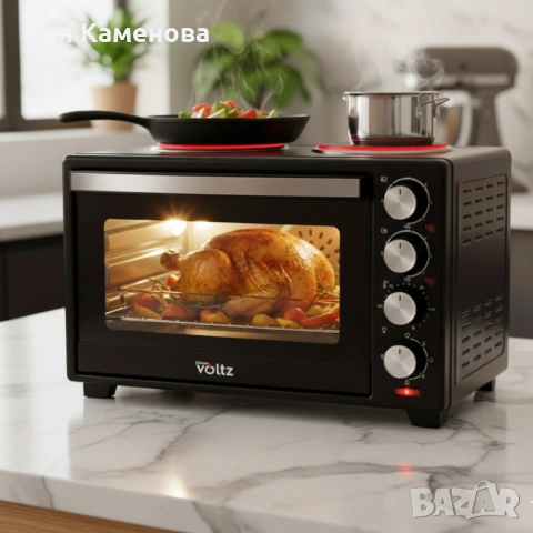 Готварска печка Voltz с фурна и 2 котлона 3200W, компактна електрическа печка за кухня, снимка 2 - Печки, фурни - 53012955