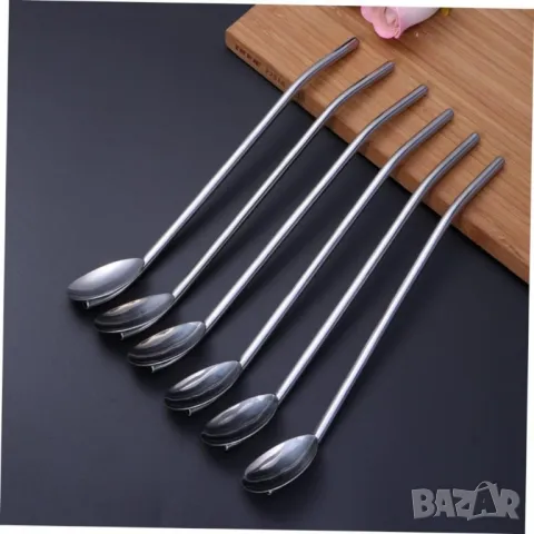 Комплект от 6 броя метални лъжици със сламки 2 в 1, снимка 10 - Други - 48898389