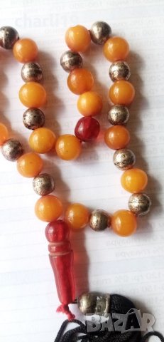 броеница сребро и кехлибар, снимка 7 - Антикварни и старинни предмети - 32398054