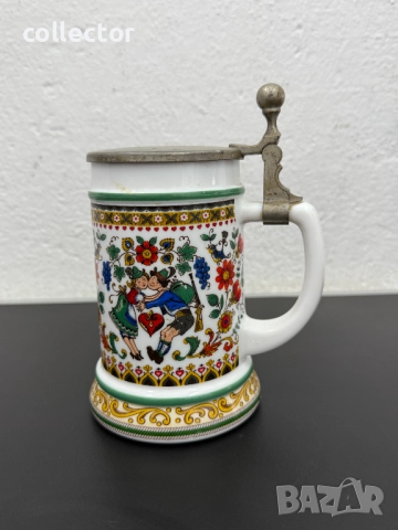 Порцеланова халба с цинков капак. №7605, снимка 2 - Антикварни и старинни предмети - 52373140