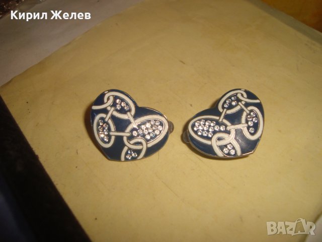 СТАРИ ПОСРЕБРЕНИ СЪРЦЕВИДНИ с ФАСЕТИРАНИ ЦИРКОНЧЕТА МЕДНИ ЕМАЙЛИРАНИ ВИНТИДЖ ОБЕЦИ 28347, снимка 7 - Обеци - 37395579