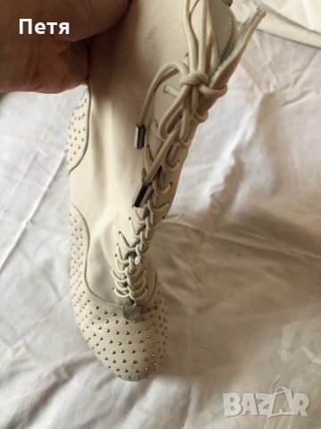 Дамски бежови боти от естествена кожа и екстравагантен ток, снимка 5 - Дамски боти - 28289037
