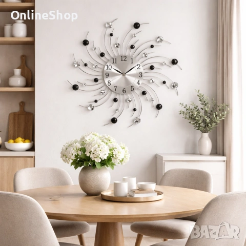 Стенен часовник с кристали , 50 см, Кварцов механизъм, Безшумен, снимка 5 - Декорация за дома - 53585357