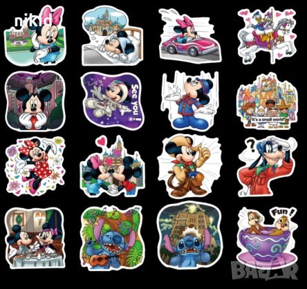 2вид 80 бр Мики и Мини Маус самозалепващи лепенки стикери за украса декор картонена торта и др парти, снимка 2 - Други - 26925768