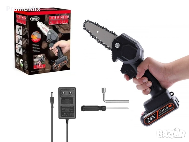 Мини верижен трион F Easy D 550W 24V Батерия и зарядно Мини акумолаторна резачка за клони