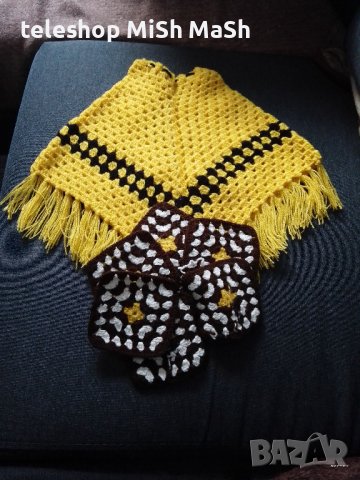 Нови плетени пончо за момиче и поставки за топли чаши или чинии, снимка 2 - Детски Блузи и туники - 43592813