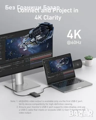 Нов USB-C Хъб Anker, 4 порта, 10Gbps, 100W PD за MacBook, iPad, Dell, снимка 3 - Друга електроника - 47852672