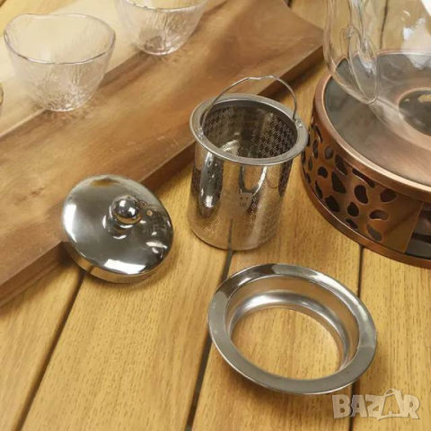 Прозрачен стъклен чайник с инфузер за кафе и чай, снимка 2 - Аксесоари за кухня - 44863855