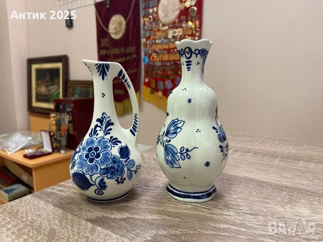 Двойка вази Royal Goedewaagen Blue Delft, рисувани на ръка, снимка 3 - Антикварни и старинни предмети - 52236973
