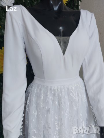 сватбена булчинска рокля с шлейф и ръкави, снимка 3 - Сватбени рокли - 39853055