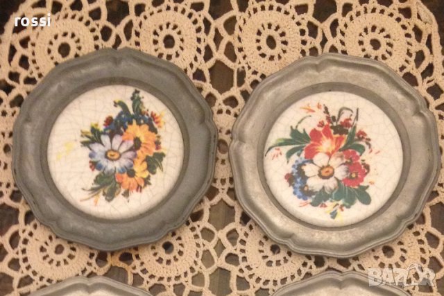 Старинни немски чинии за стена от калай и рисуван порцелан/2, снимка 2 - Декорация за дома - 43201468