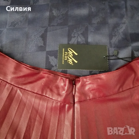 Нова червена кожена плисирана пола с етикет солей "Bebe Plus" М размер, снимка 5 - Поли - 52409865