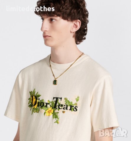 DIOR CD Tears Embroidered Flowers Logo Мъжка Тениска size L и XL, снимка 4 - Тениски - 42968832