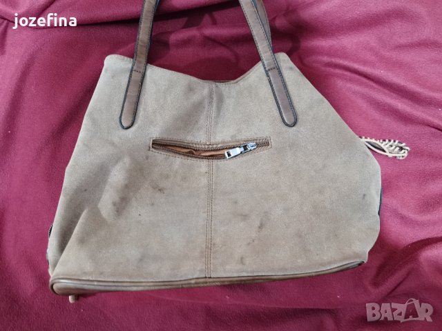 Дамска кожена чанта от естествен набук, снимка 2 - Чанти - 43300045