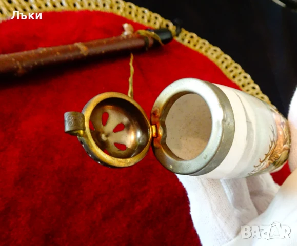 Тиролска порцеланова лула,ловна картина Елен. , снимка 10 - Антикварни и старинни предмети - 51409673