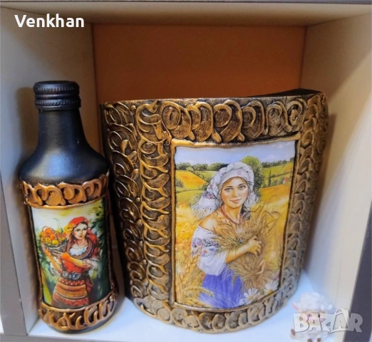 Kомплект малка керемида и шише декоративни., снимка 4 - Декорация за дома - 53003079