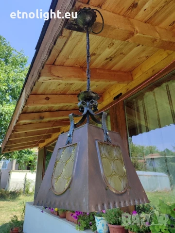 Красиви старинни полилеи тип фенер с елементи на ковано желязо, метални капаци и стъкла , снимка 6 - Полилеи - 51036058