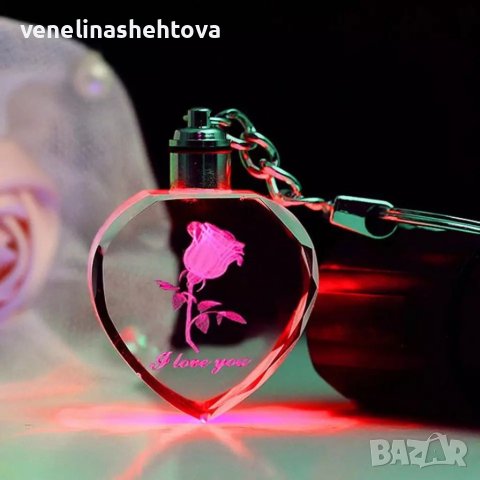 Светещ ключодържател сърце роза син/червен  цвят , снимка 3 - Други - 38930698